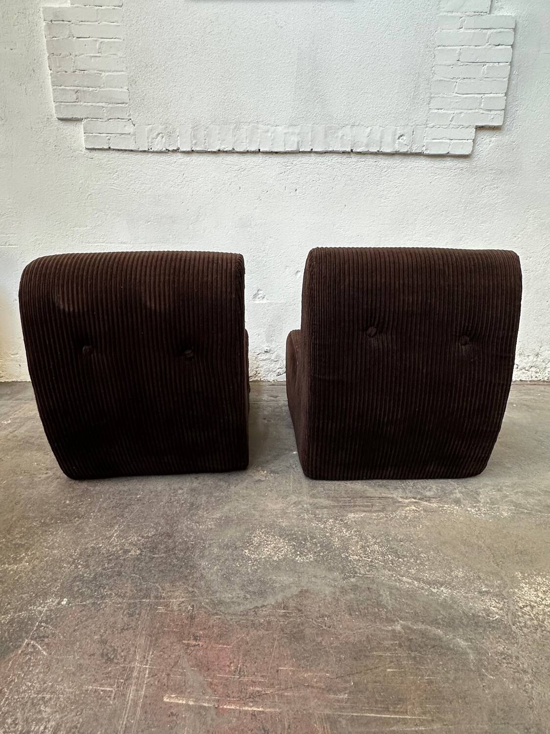 Pair of brown corduroy armchairs