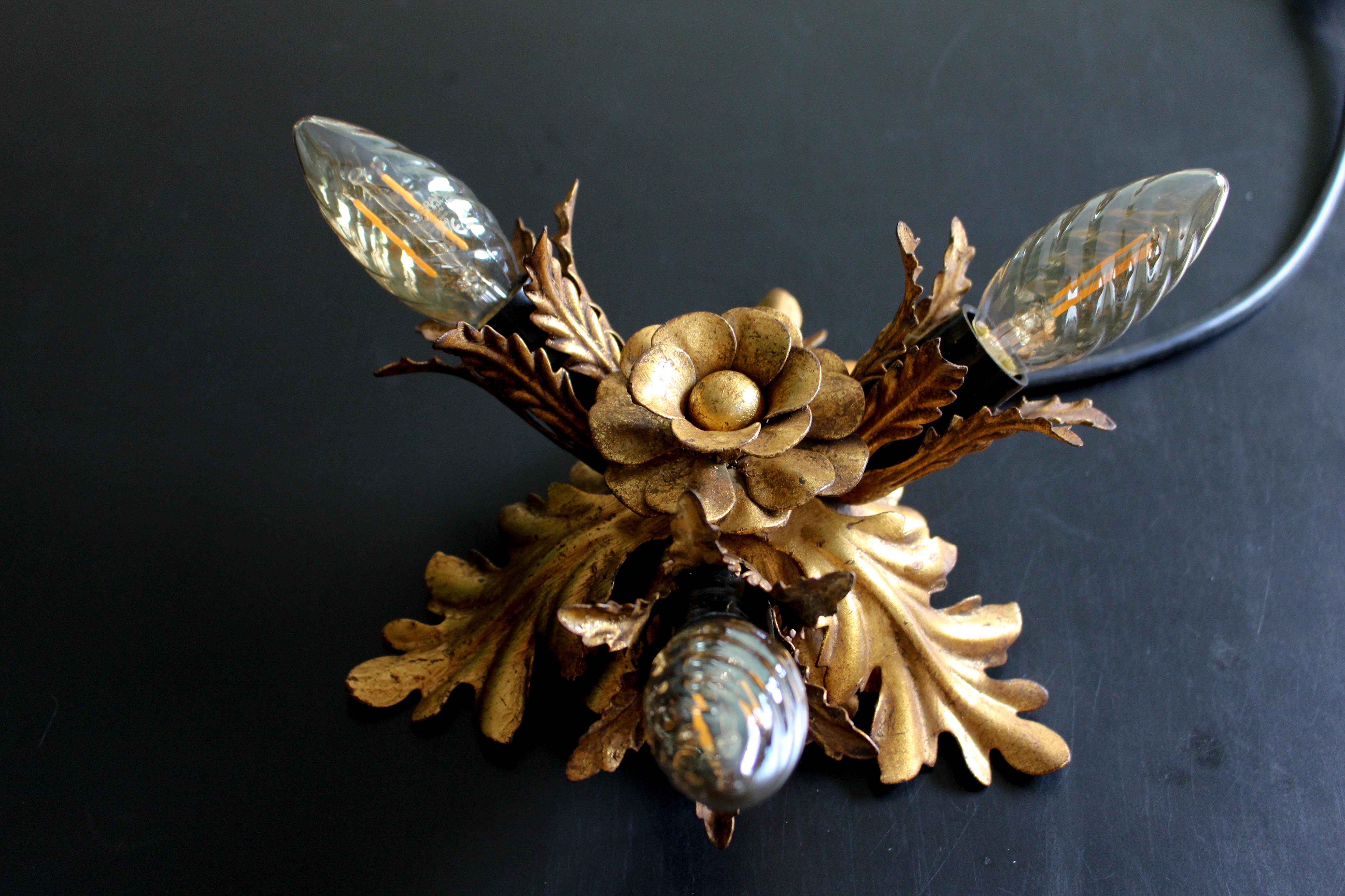 Banci firenze gilded flush mount italian wall lamp, 1960s