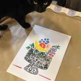 Bouquet de fleurs au pastel sec sur papier illustration originale