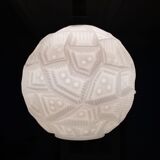 Glass sphere pendant light with teak, danish design, 70s