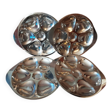 Lot de 4 assiettes  huîtres métal