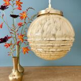 Vintage art deco globe pendant light in yellow and gold Clichy glass