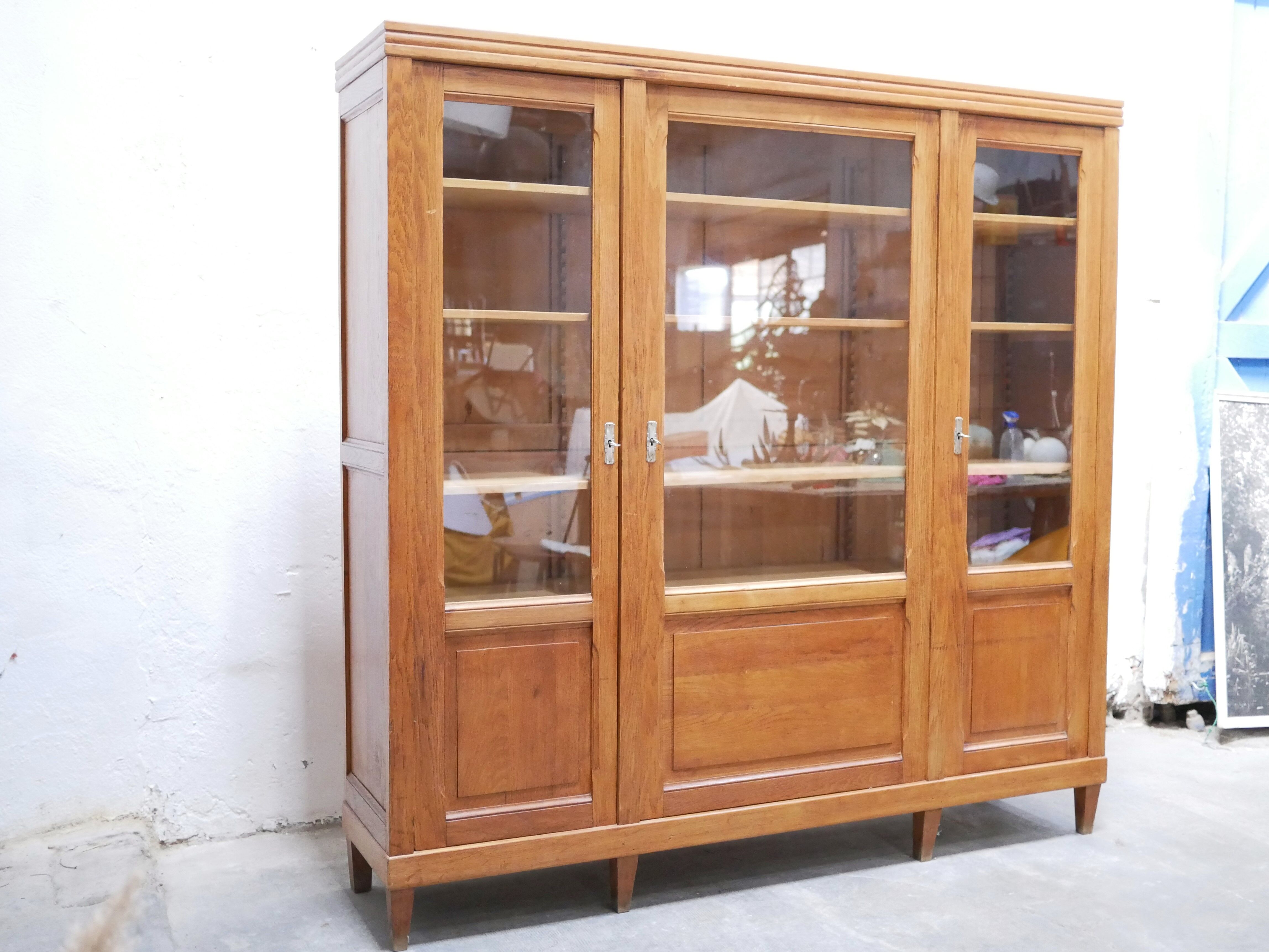 Vintage wooden glass bookcase cabinet