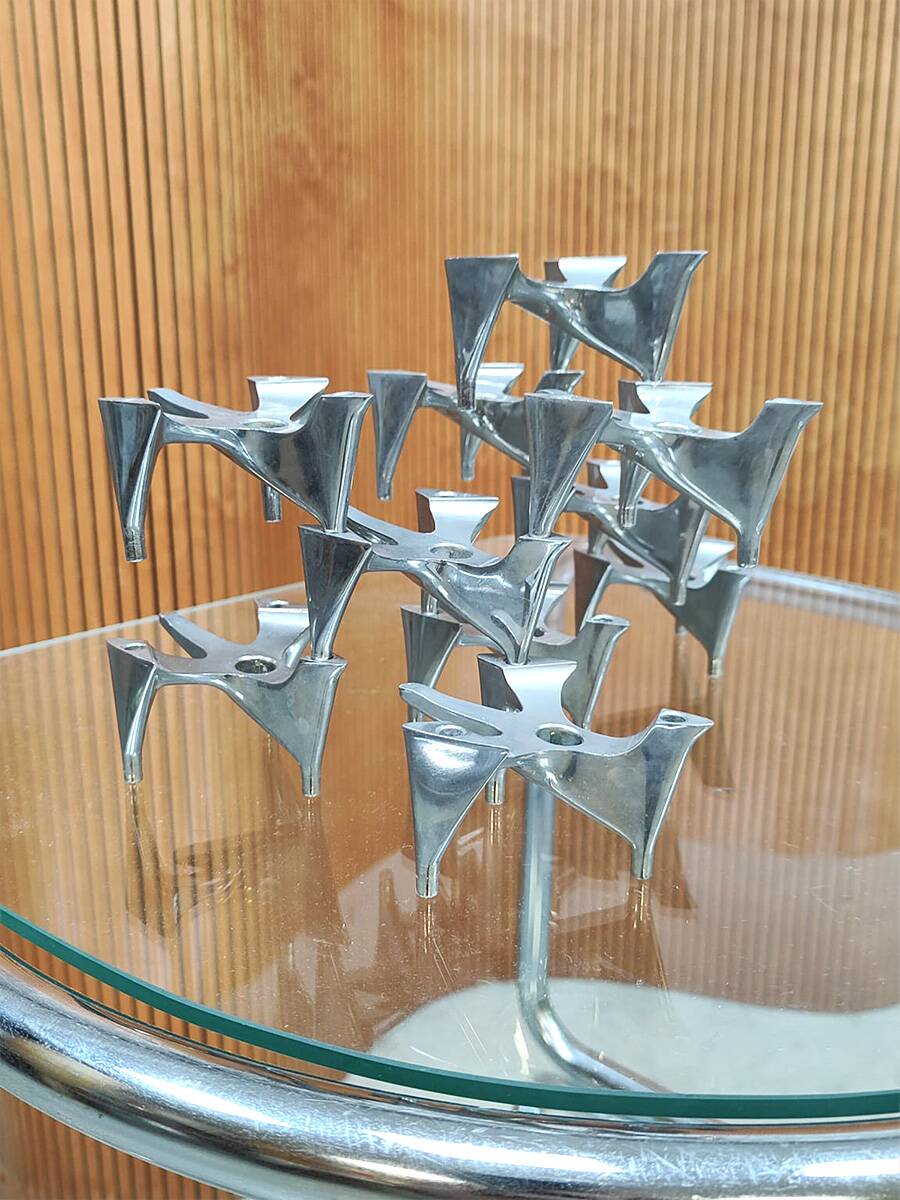 Vintage chrome candlesticks BMF Fritz Nagel 'Vogelflug'
