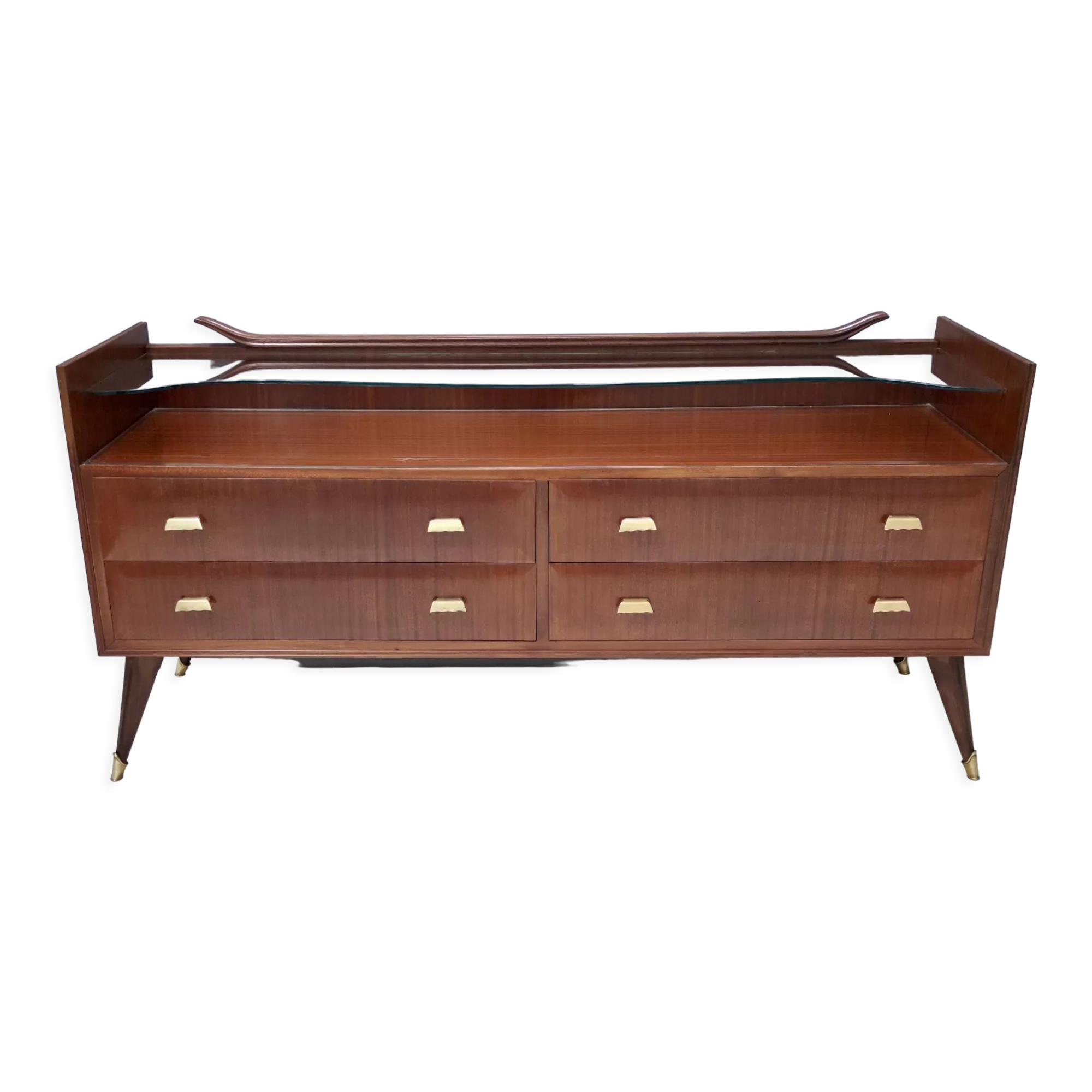 Walnut dresser with a thick glass top, italy