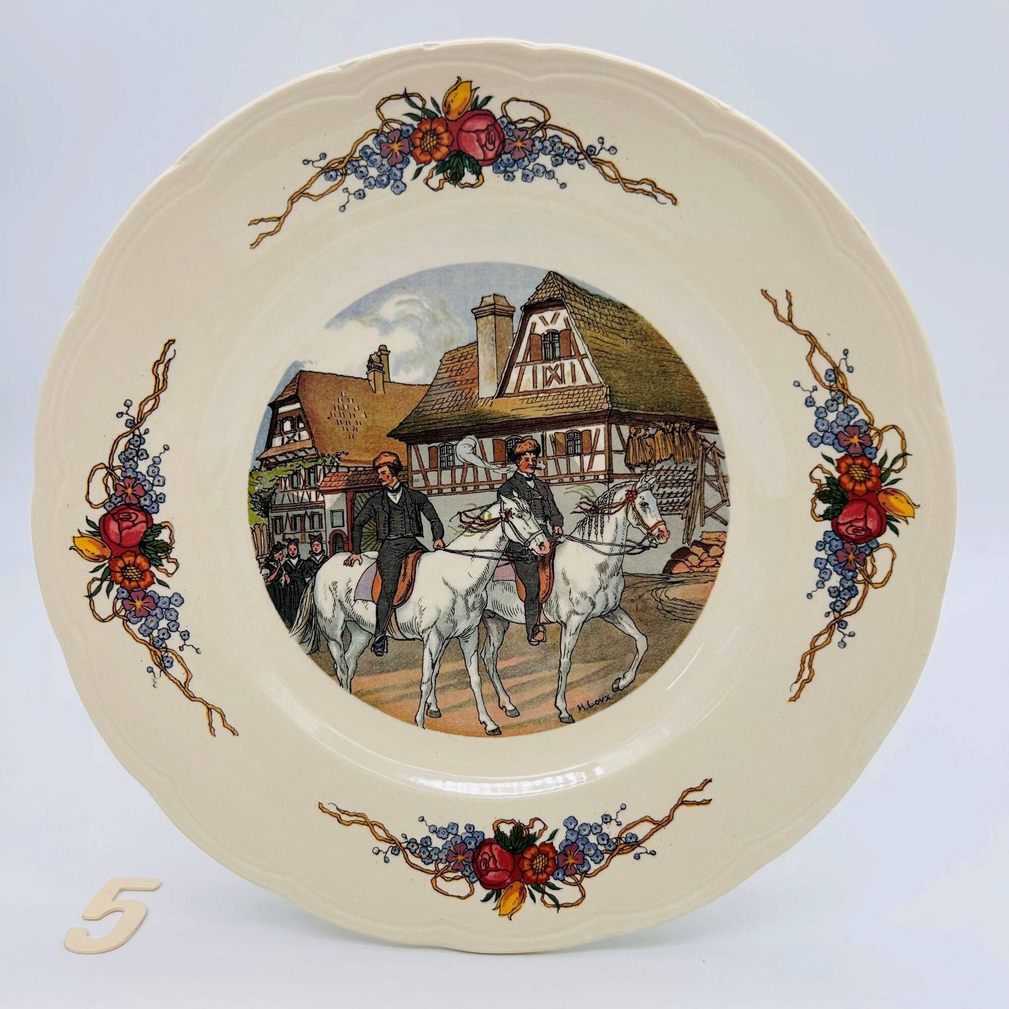 6 flat plates "Obernai" from the Sarreguemines pottery.