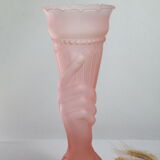 Art deco vase pink hand torch frosted glass