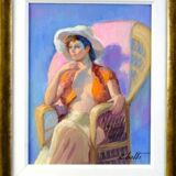 Tableau Huile Vintage Portrait De Femme Impressionniste 20ème Siècle