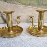 Paire de bougeoirs anciens en laiton
