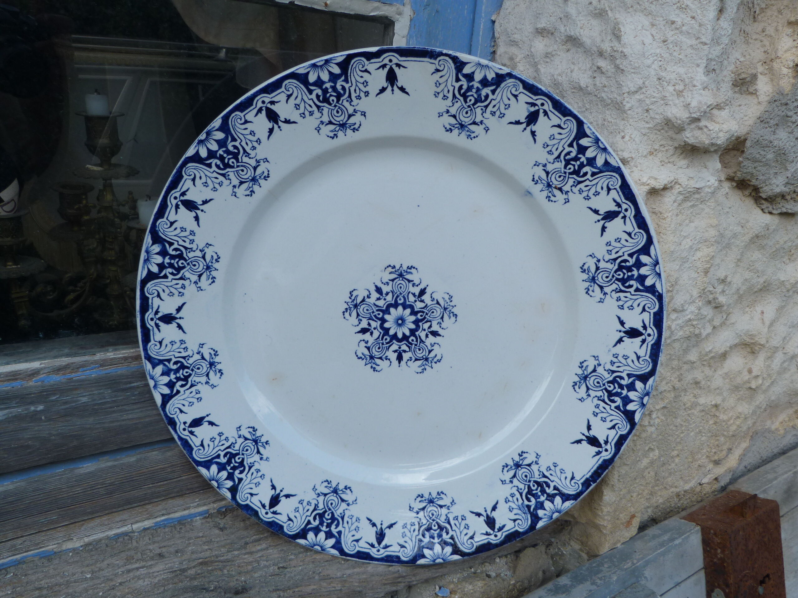 Large round ceramic dish Longwy model Rouen