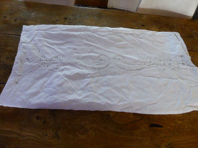 White tablecloth lace and embroidered linen, art deco, old