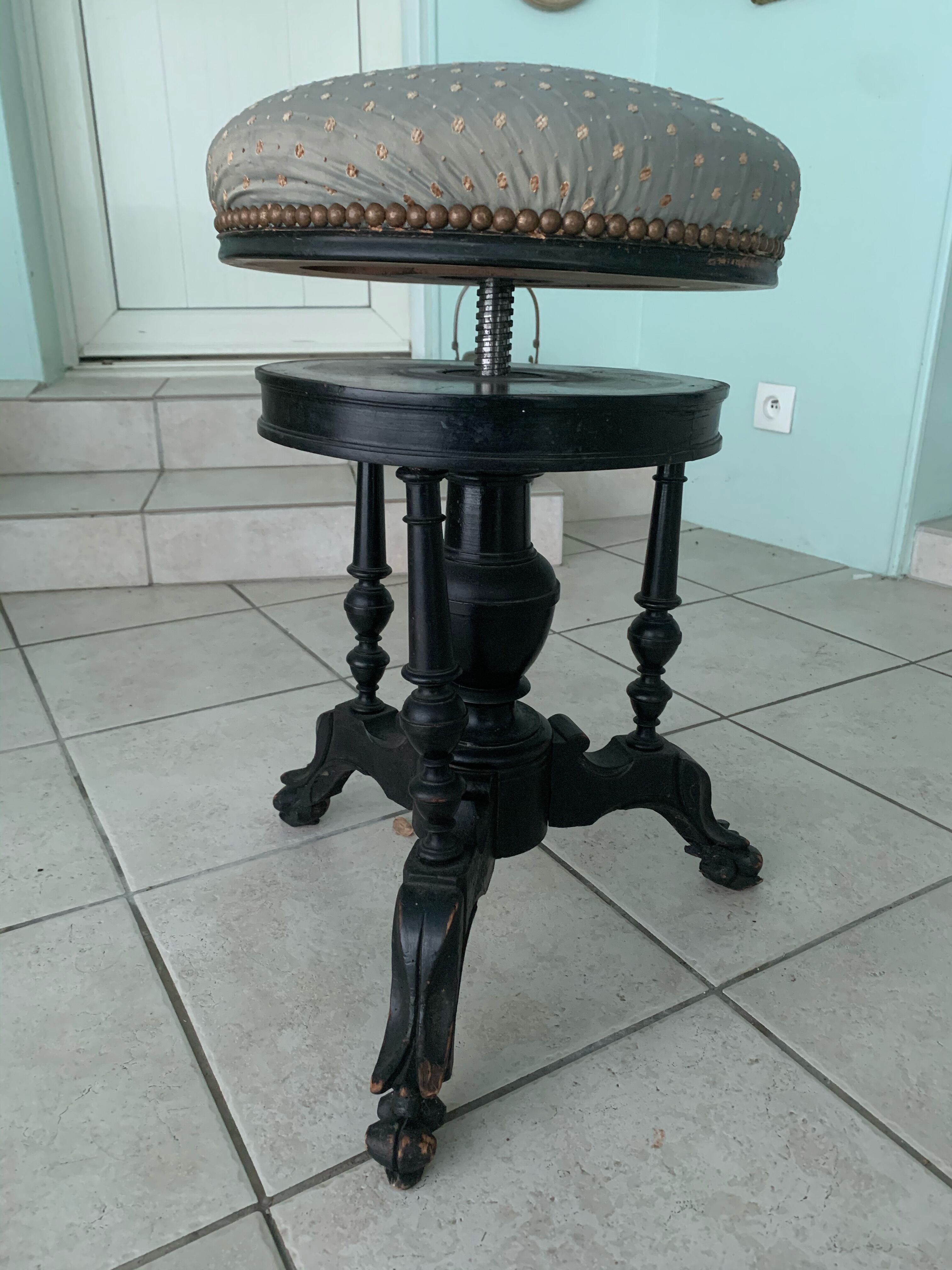 Blackened wooden piano stool, 19th century