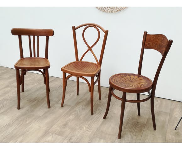 3 wooden bistro chairs