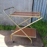 Desserte sur roulettes métal doré et formica années 70 vintage