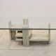 Willy Ballez travertine and cubist glass sculptural coffee table