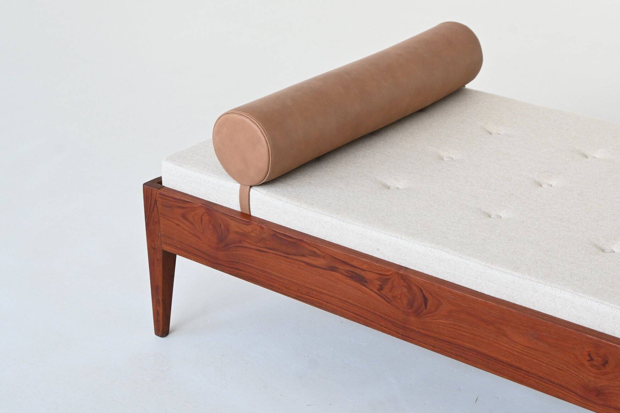 Scandinavian daybed in teak, wool and leather Denmark 1960