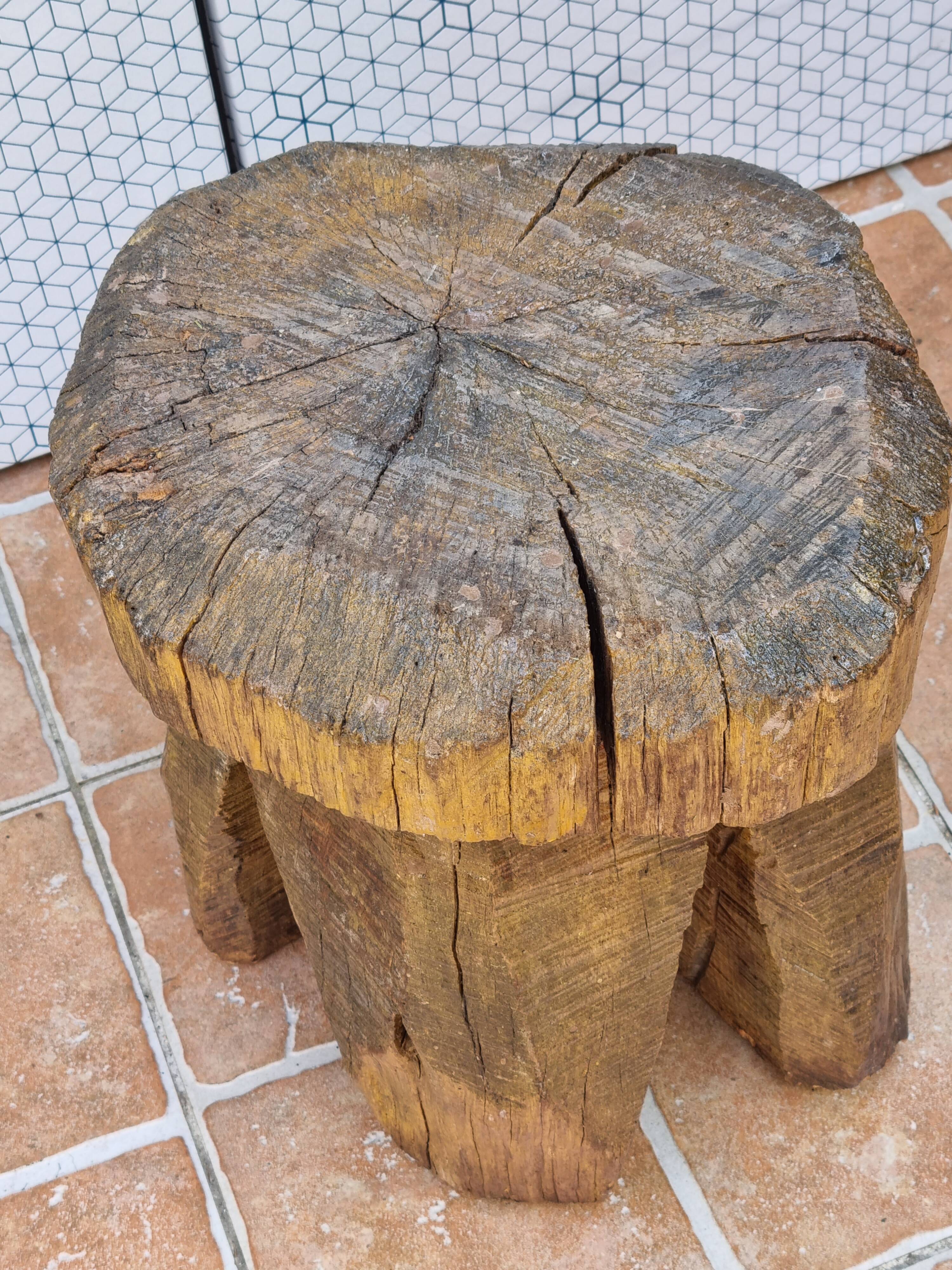 Brutalist mushroom stool, solid treated wood, indoor/outdoor H.34
