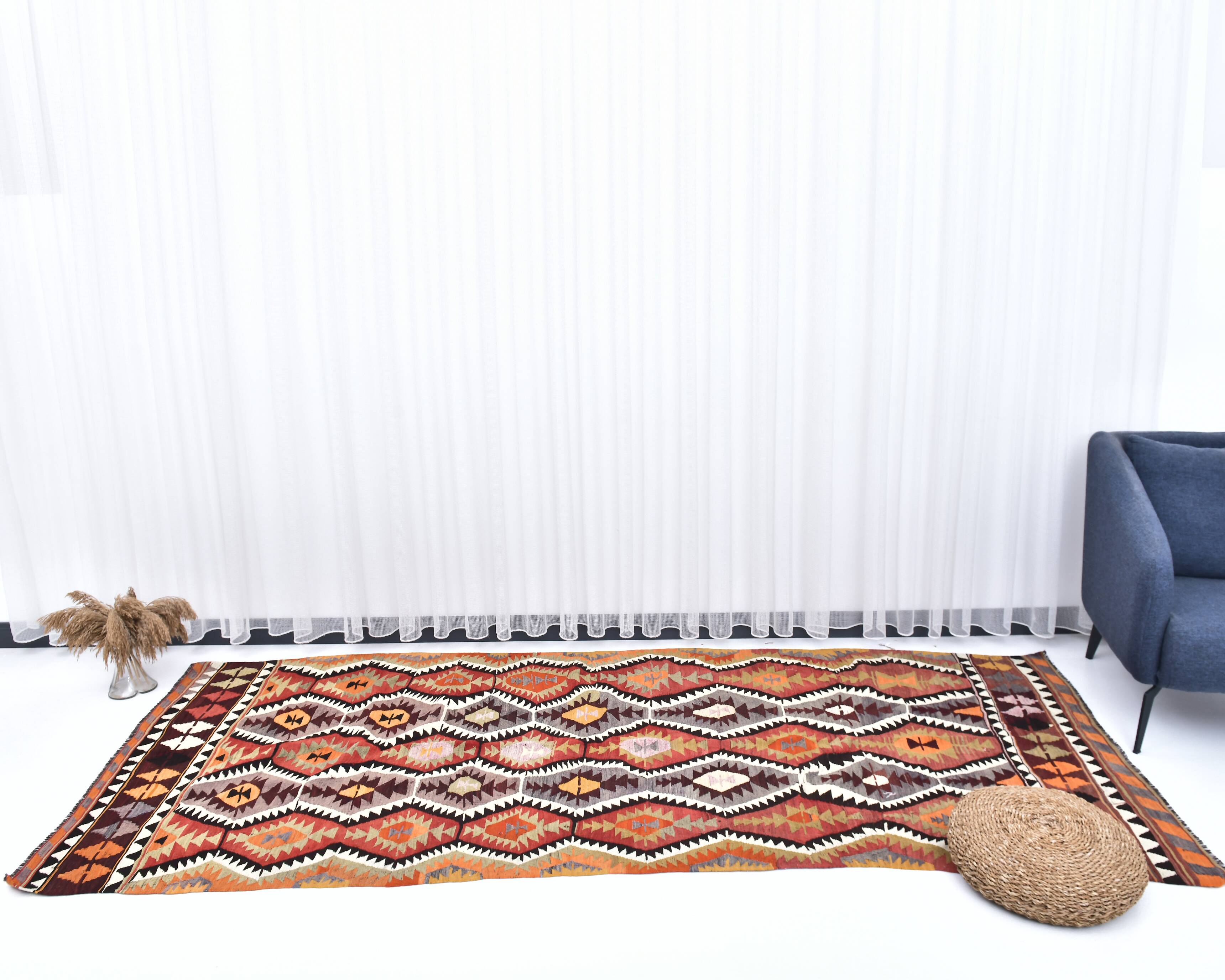 4x10 Red Green Tribal Kilim Rug 130x295Cm