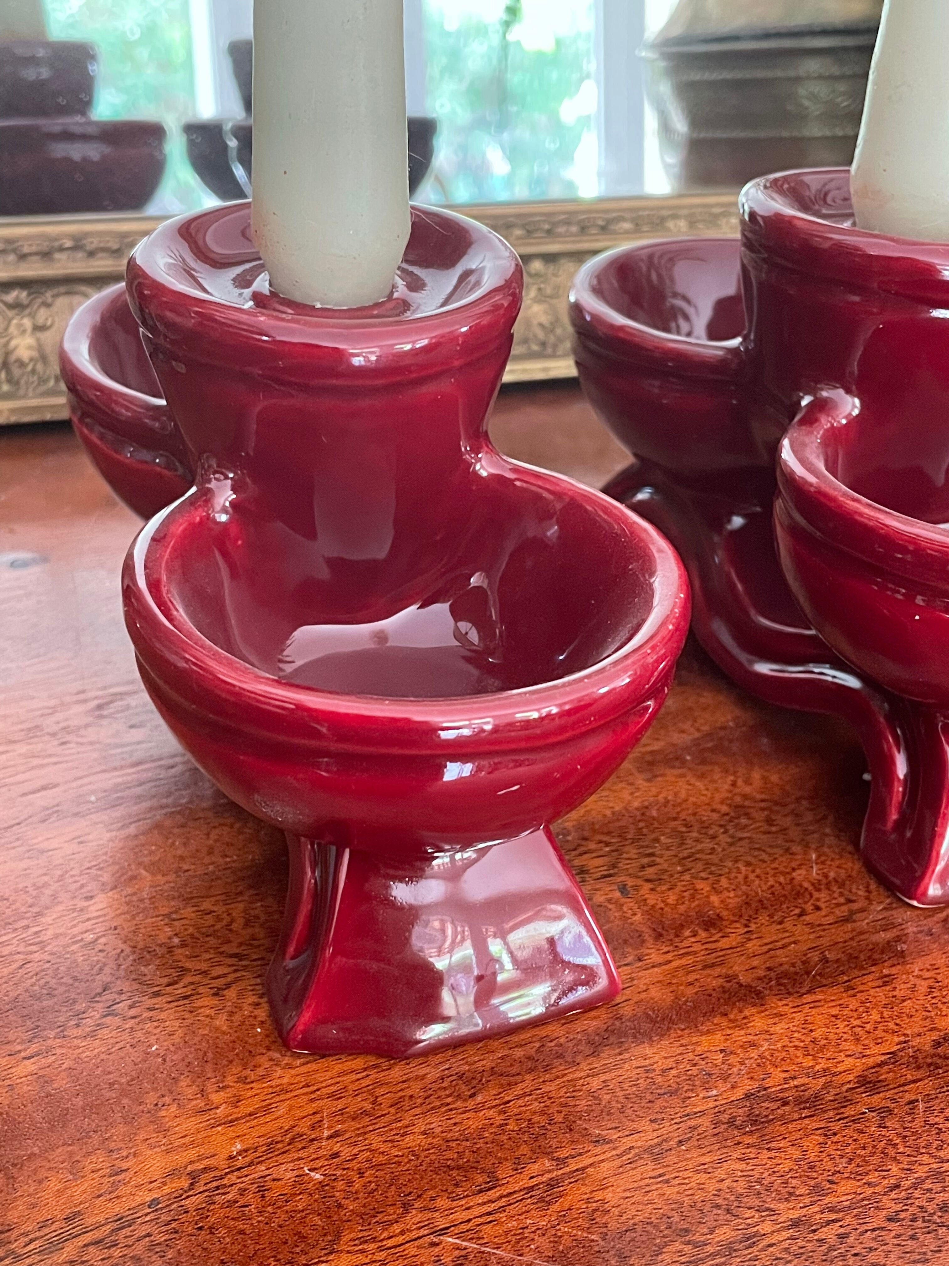 Pair of vintage glazed ceramic candle holders