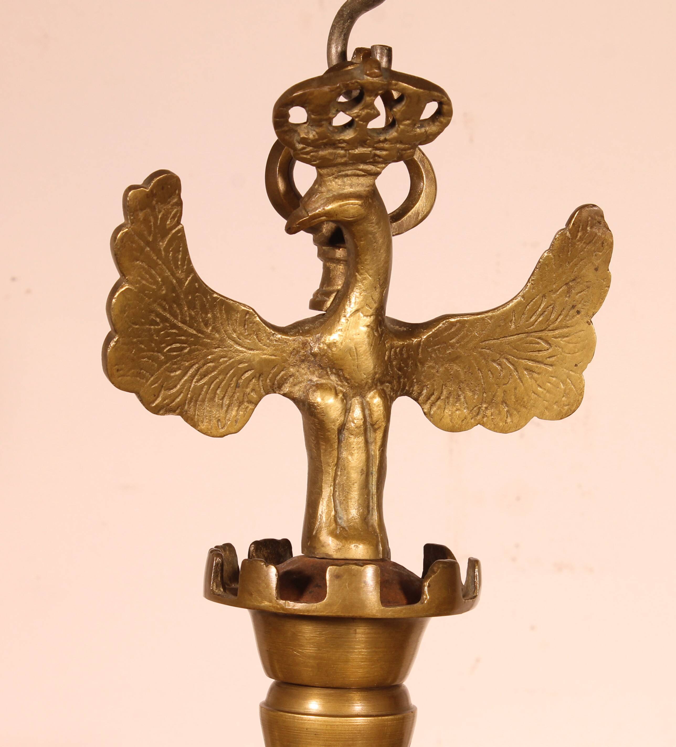 Bronze 8-Branch Chandelier Decorated with Birds