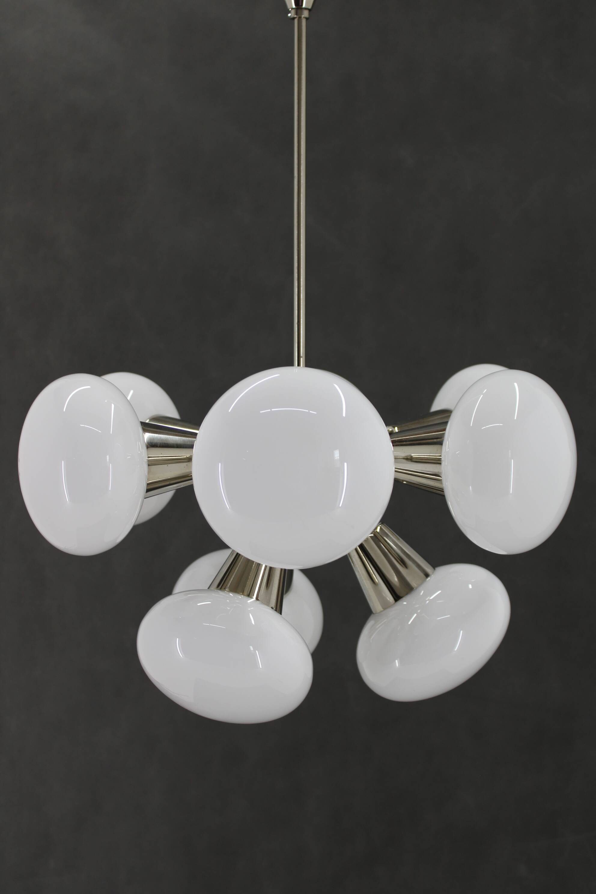 1970s Sputnik Chrome Plated 9-Flamming Chandelier by Kamenicky Senov , Czechoslovakia