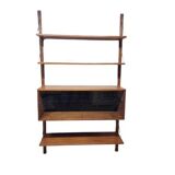 Teak shelving system with glass cabinet, marked made in Denmark, 1960.