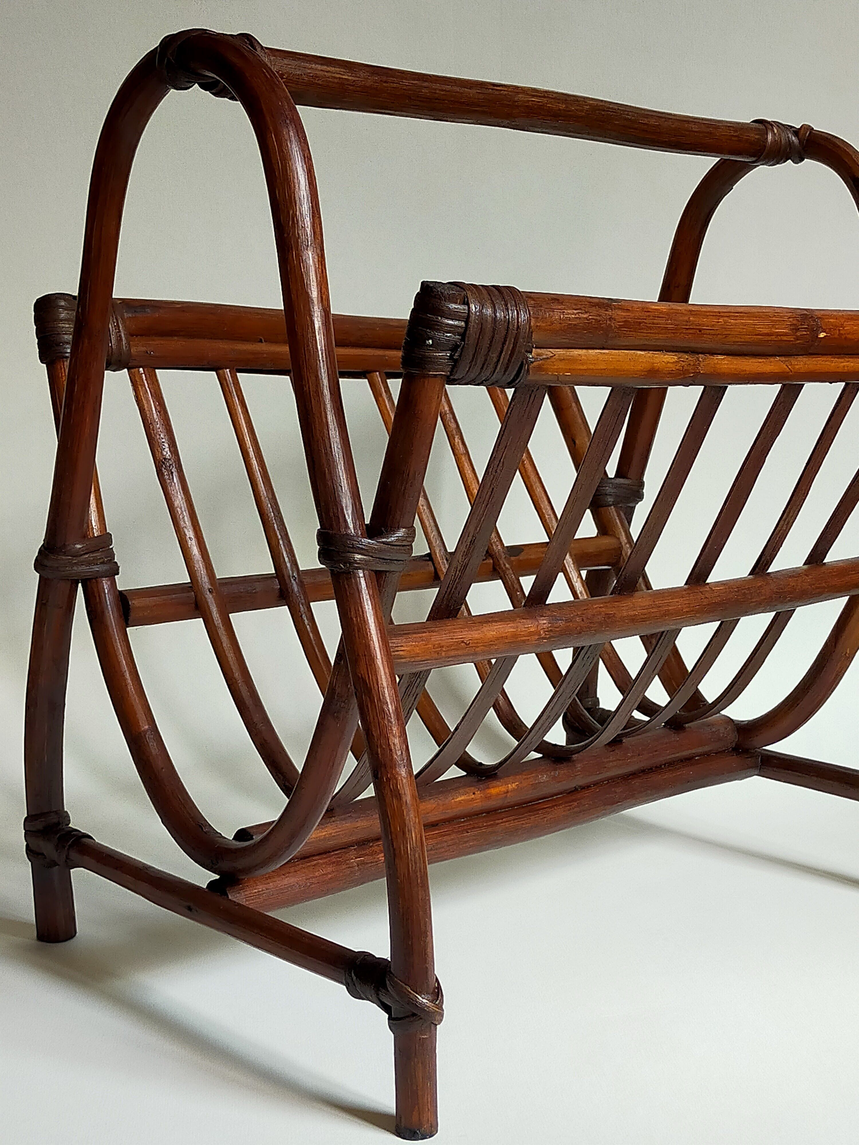 Vintage 1960s rattan magazine holder