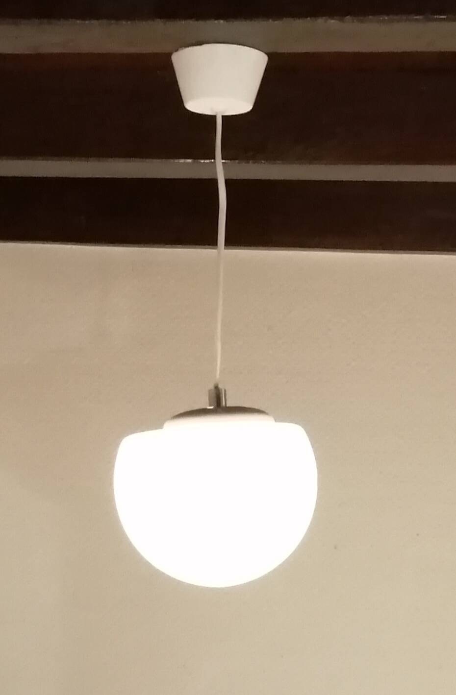 Set of 2 space age ''half sphere'' pendant lights in opaline vintage 1960