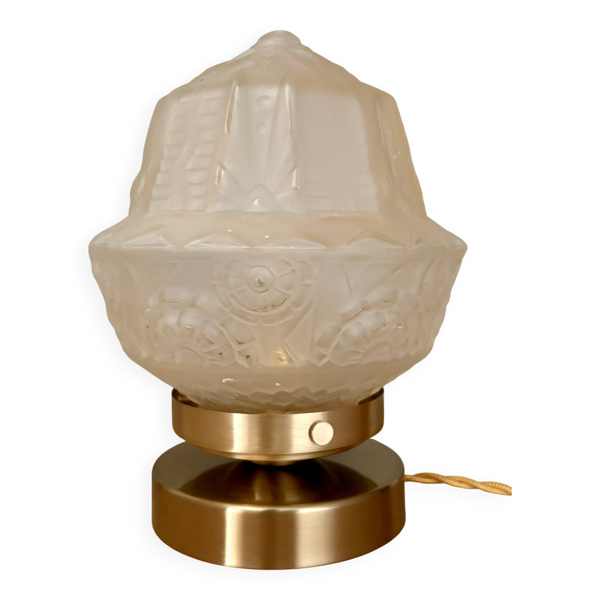 Lampe à poser globe vintage art déco en verre dépoli