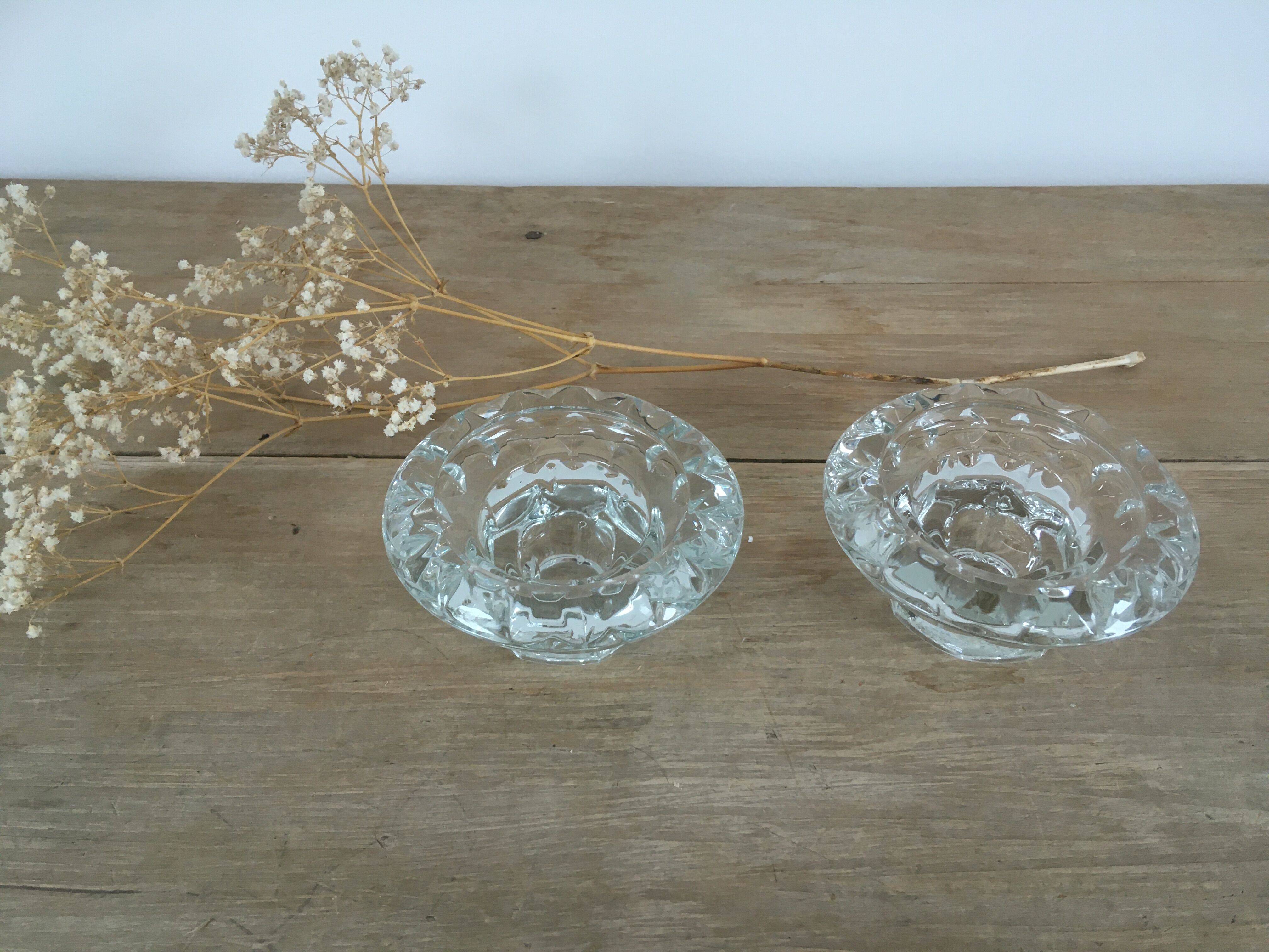 Pair of vintage glass candle holders