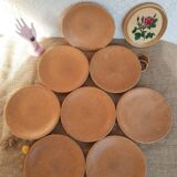 Set of 8 flat plates in Chantilly Longchamp sandstone France vintage