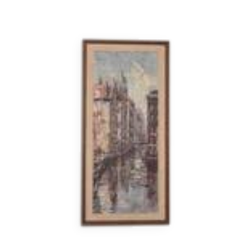 Original Swedish Oil on Canvas 'Amsterdam' Vintage & Framed 67×33cm