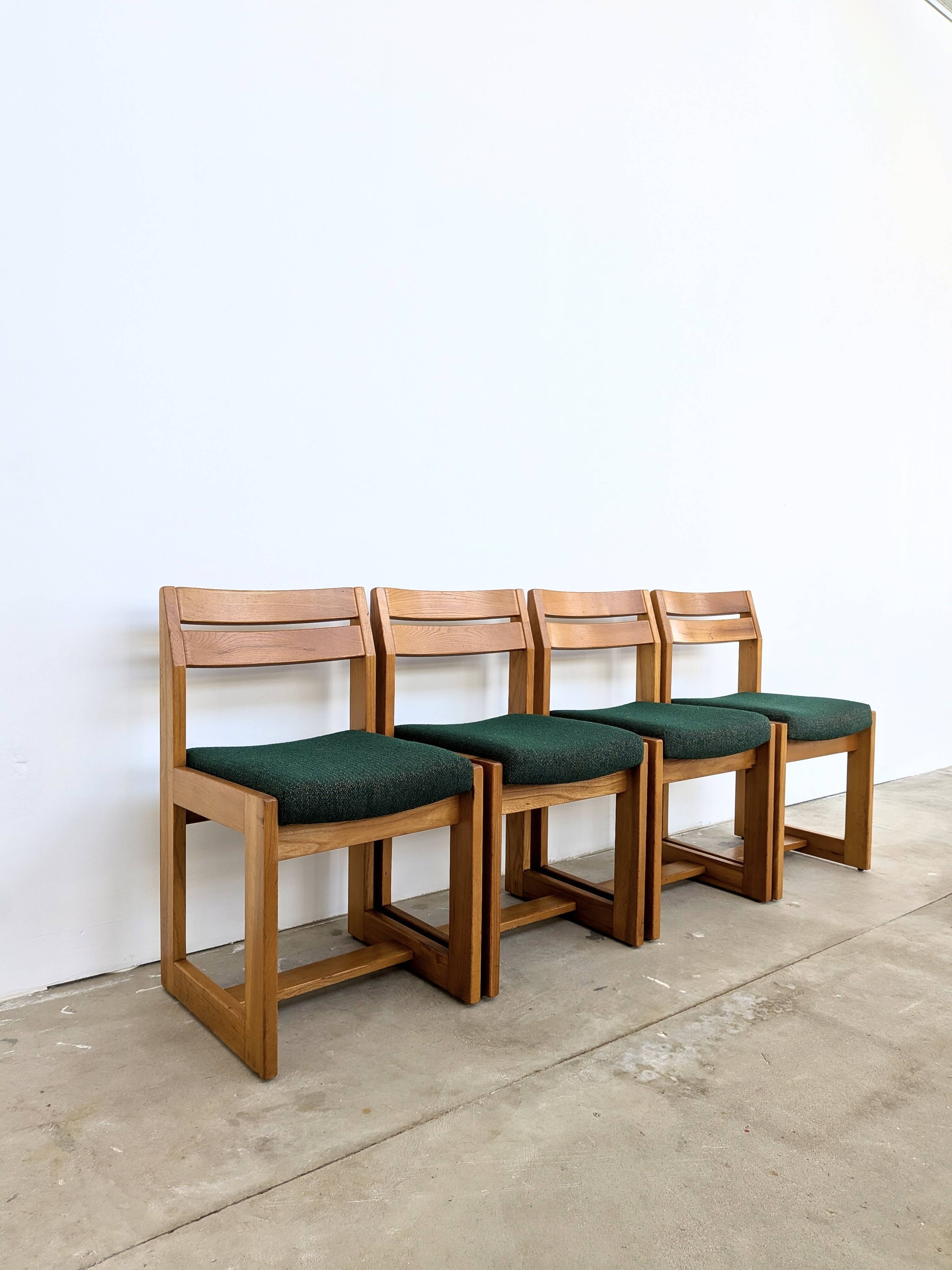 Set of 4 Maison Regain Vintage Chairs – Brutalist Solid Elm