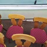Set of 10 wooden bistro chairs with vintage cushions from the 70s/80s/90s