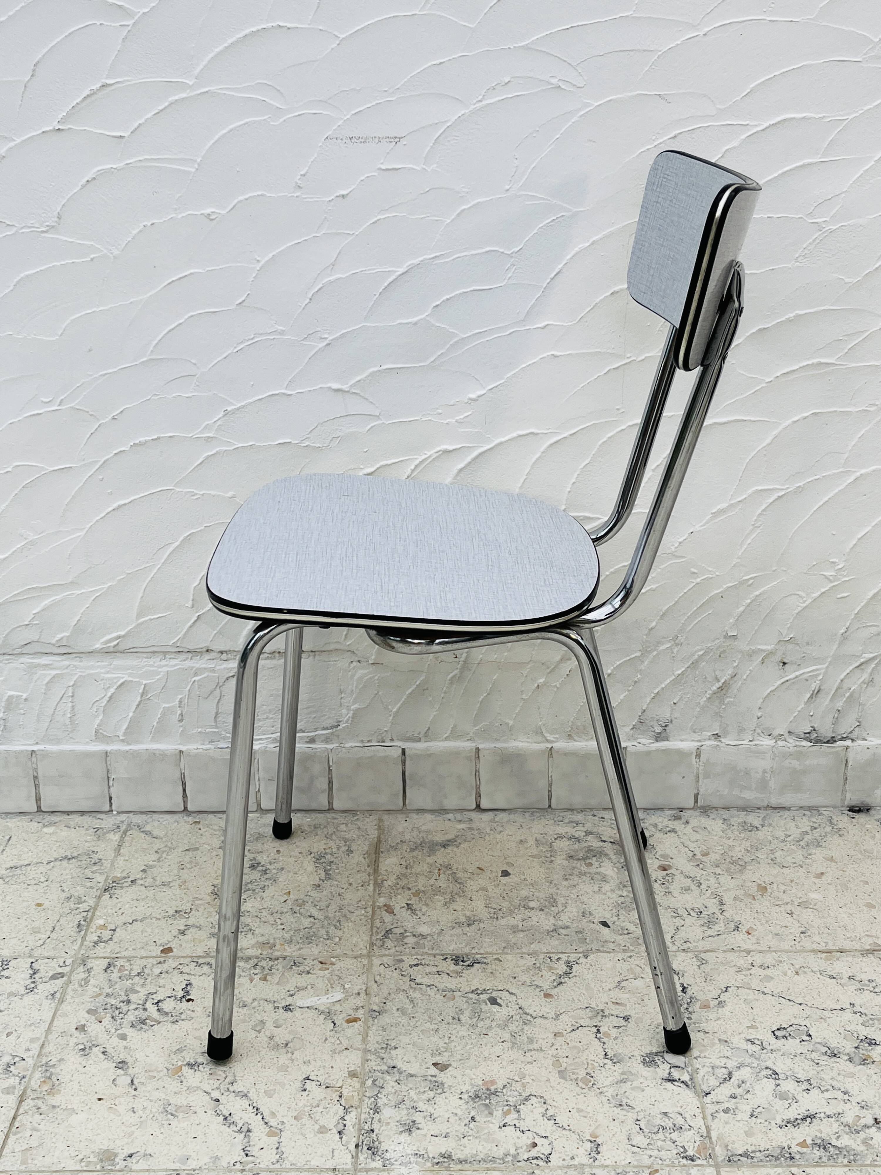 Set of 4 vintage grey chrome Formica kitchen chairs.