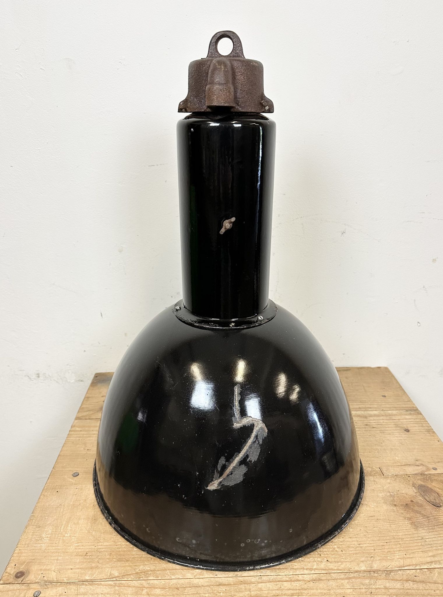 Set of 4 Industrial Bauhaus Black Enamel Pendant Lamps, 1960s