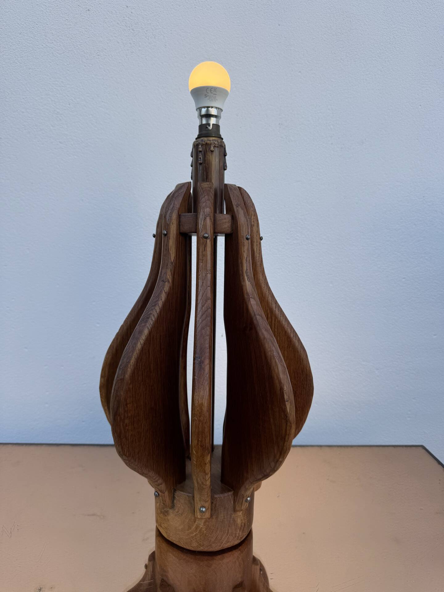 Brutalist teak wood lamp from the 1960s.