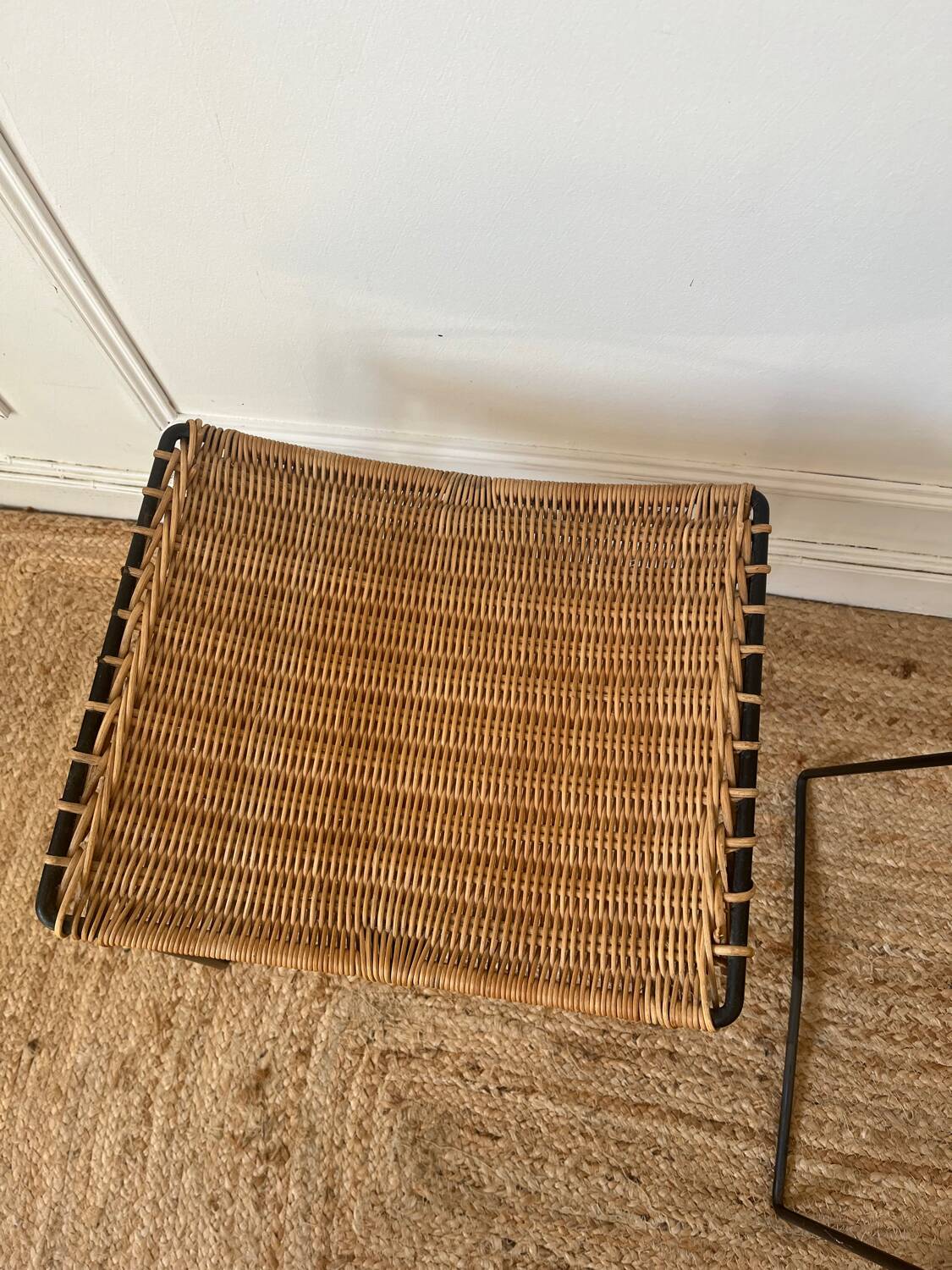 Pair of Raoul Guys stools for Airborne in wicker 1950