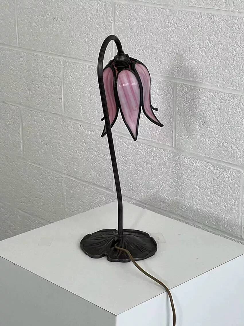 Flower lamp in bronze metal and glass paste