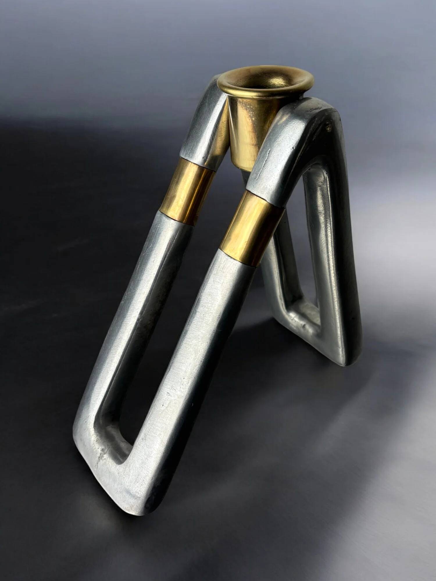 Brutalist candlestick by Ardisur, bronze & aluminium, Spain, 1970s