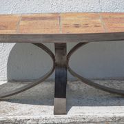 Table basse Jean Jaffeux, en pierre de lave émaillée avec structure en fer forgé, 60's