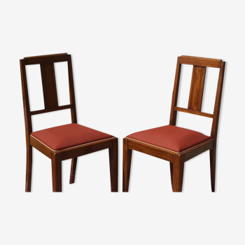 Set of 2 wooden chairs with brown imitation leather seats