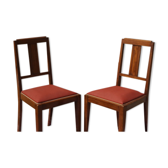 Set of 2 wooden chairs with brown imitation leather seats