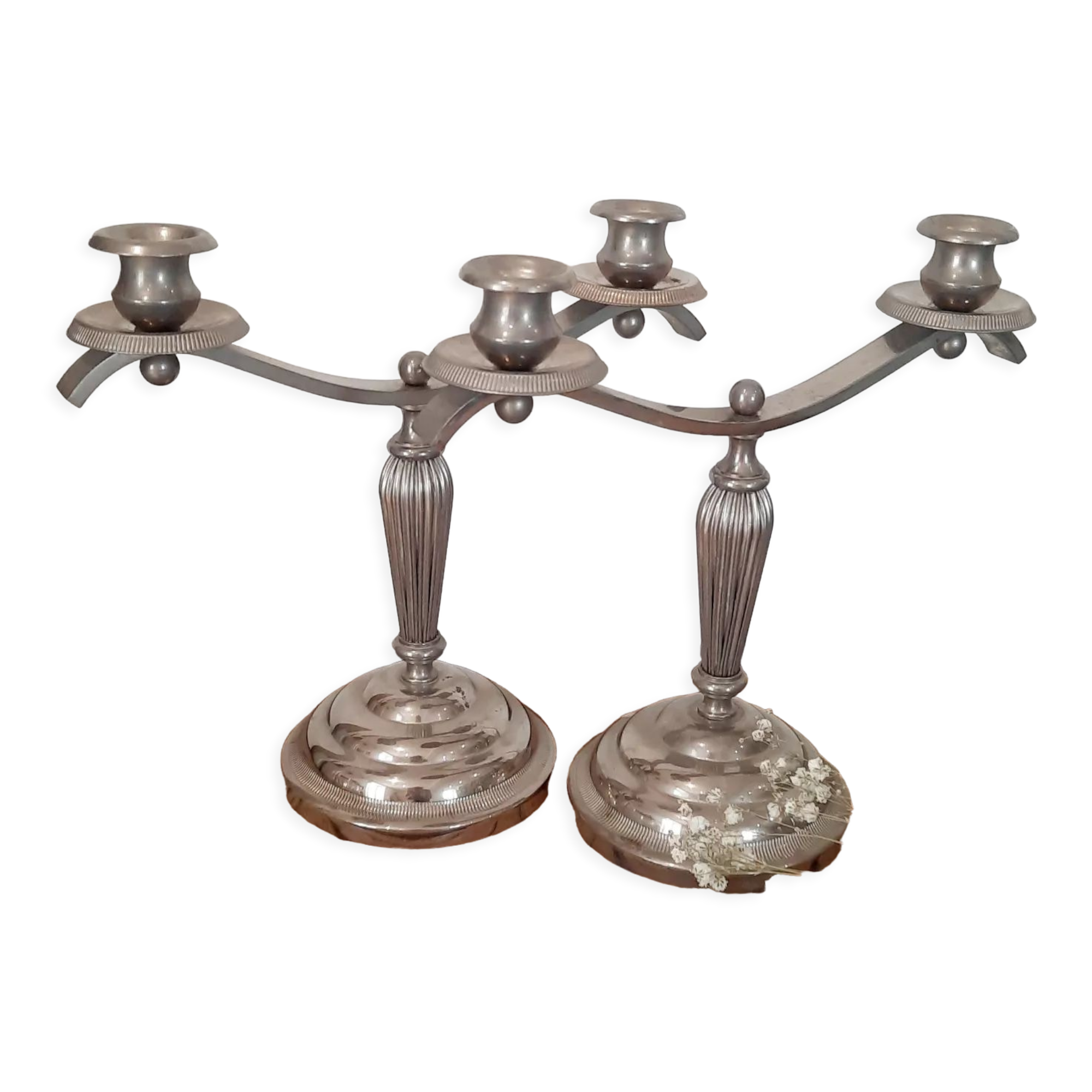 Silver metal candlesticks