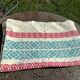 Rectangular tablecloth, Basque household linen in yellow cotton with red and blue embroidery, vintage