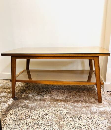 Vintage Scandinavian wood and glass coffee table