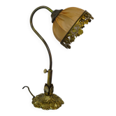 Vintage swan neck lamp in gilded bronze and silk
