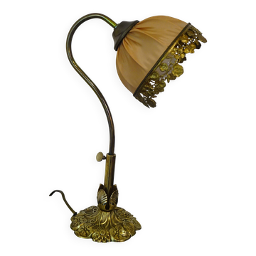Lampe vintage à col de cygne en bronze doré et soie