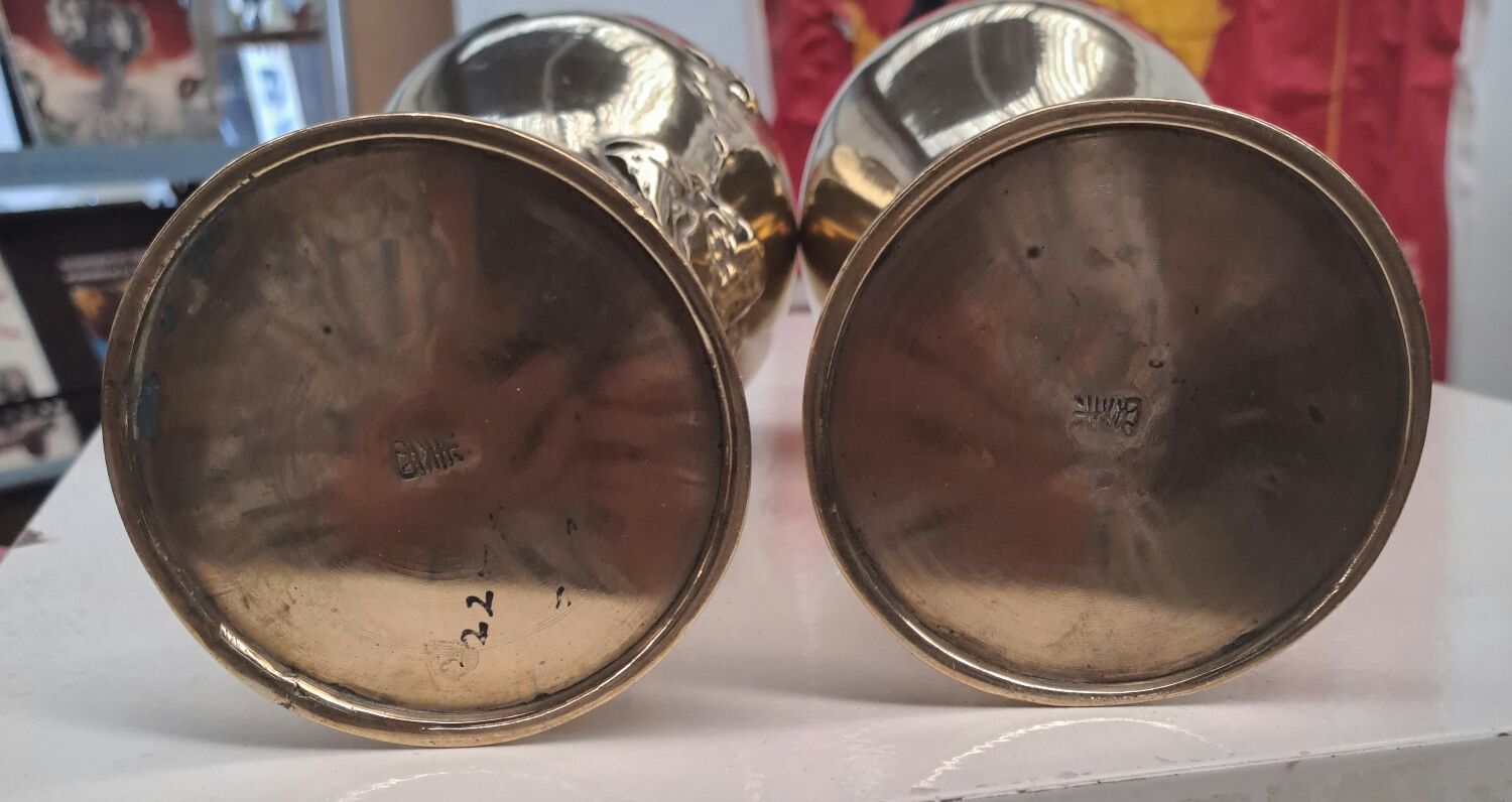 Pair of Indochina brass soap bubble blower vases