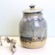 Large enamelled stoneware pot, Taizé pottery, blue and beige, vintage